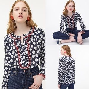 Embroidered Ruffle Blouse In Scattered Daisies